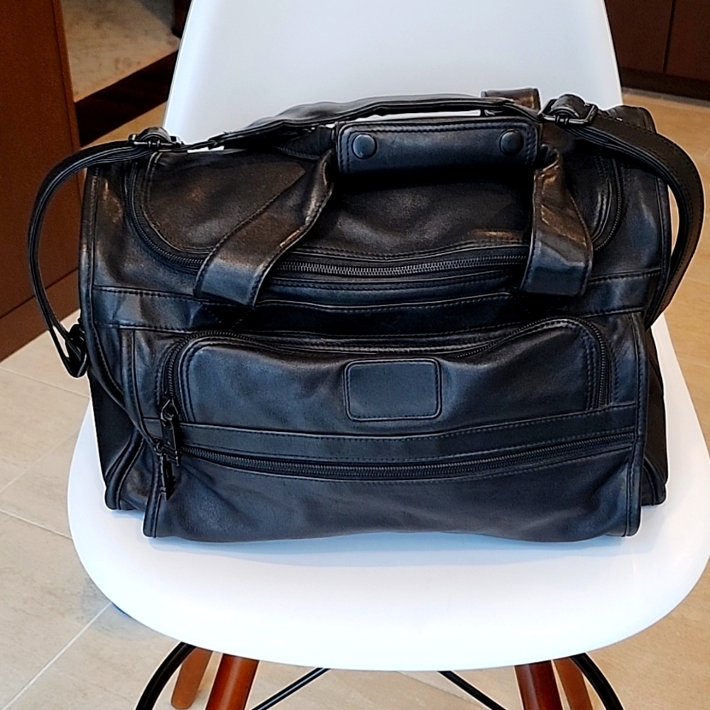 Tumi small leather duffel bag